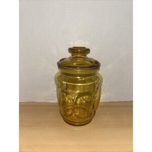 Vtg L.E. Smith Apothecary‎ Candy Canister Jar w Lid Amber Bubble Glass